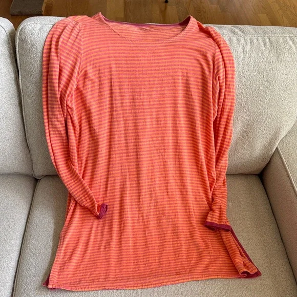 Eileen Fisher Coral and Pink Linen Striped Tunic - Picture 2 of 5
